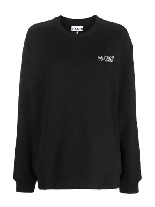 Embroidered Logo Cotton Sweatshirt Black - GANNI - BALAAN 2