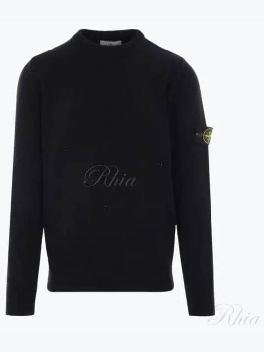 Logo Patch Lambswool Crewneck Knit Top Black - STONE ISLAND - BALAAN 2