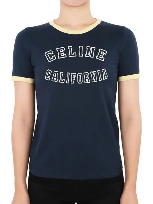 California 70s Cotton Jersey Short Sleeve T-shirt Bleu - CELINE - BALAAN 2