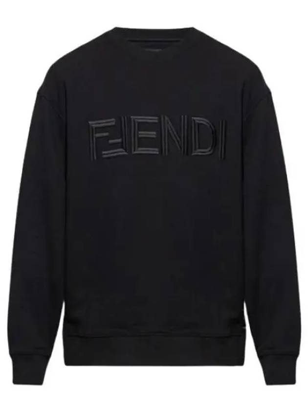 Embroidered Logo Crew Neck Sweatshirt Black - FENDI - BALAAN 2