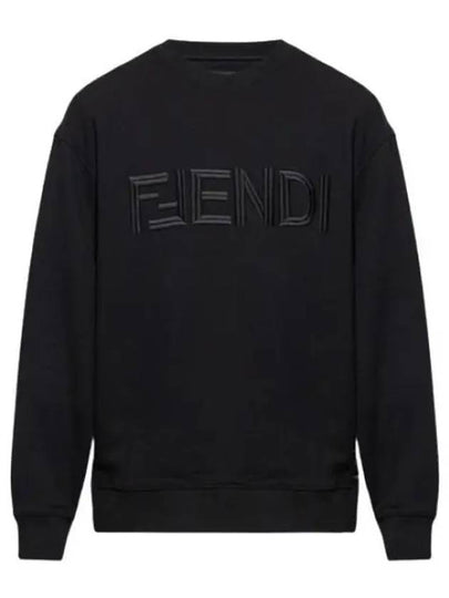 Embroidered Logo Crew Neck Sweatshirt Black - FENDI - BALAAN 2