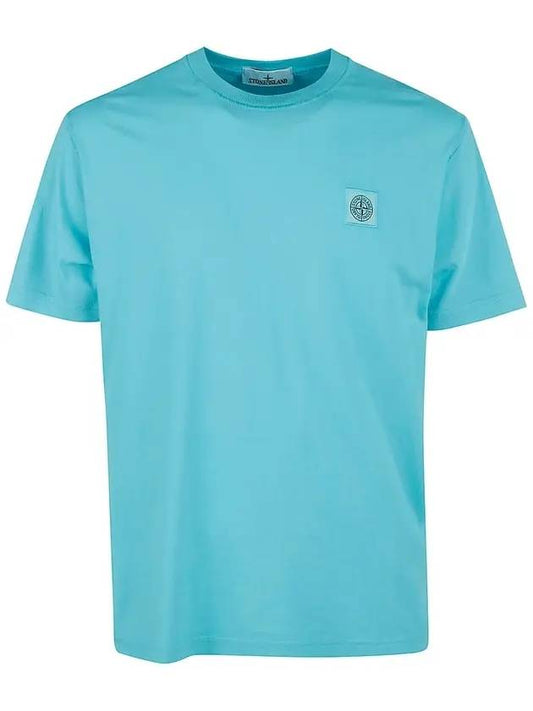 Pisato Effect Logo Patch Short Sleeve T-Shirt Turquoise - STONE ISLAND - BALAAN 1