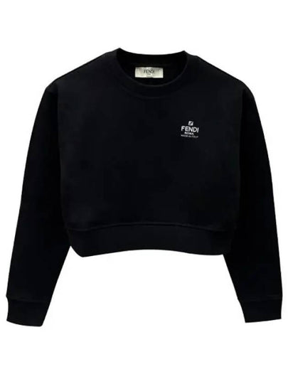 Logo Embroidery Crew Neck Sweatshirt Black - FENDI - BALAAN 2