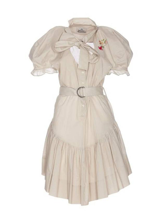 Women's Flower Embroidery Short Dress Beige - VIVIENNE WESTWOOD - BALAAN 1