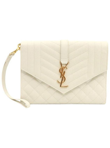 Blanc Vintage White Grande Poudre Embossed Gold Monogram Envelope Strap Clutch - SAINT LAURENT - BALAAN 1