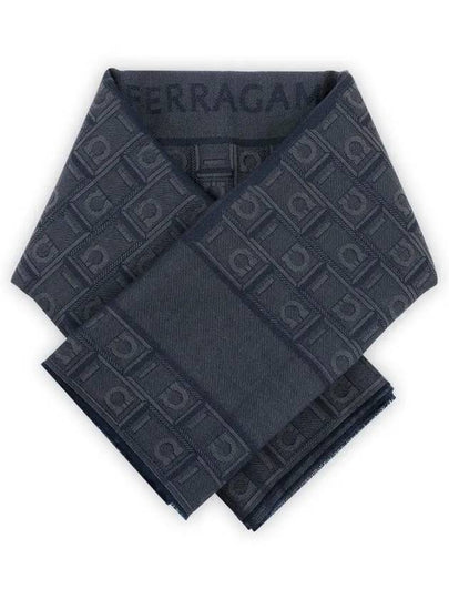 Monogram Jacquard Stole Muffler Blue - SALVATORE FERRAGAMO - BALAAN 2