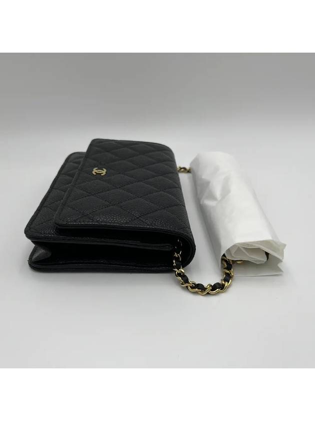 Classic Wallet On Chain Crossbody Bag Grained Calfskin Gold Black - CHANEL - BALAAN 5