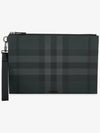 Check Large Zip Pouch Clutch Bag Charcoal - BURBERRY - BALAAN 3