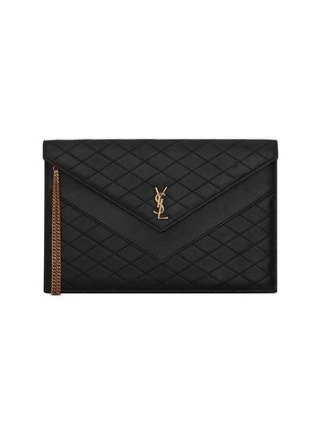 Gabi Quilted Leather Clutch Bag Black - SAINT LAURENT - BALAAN 1