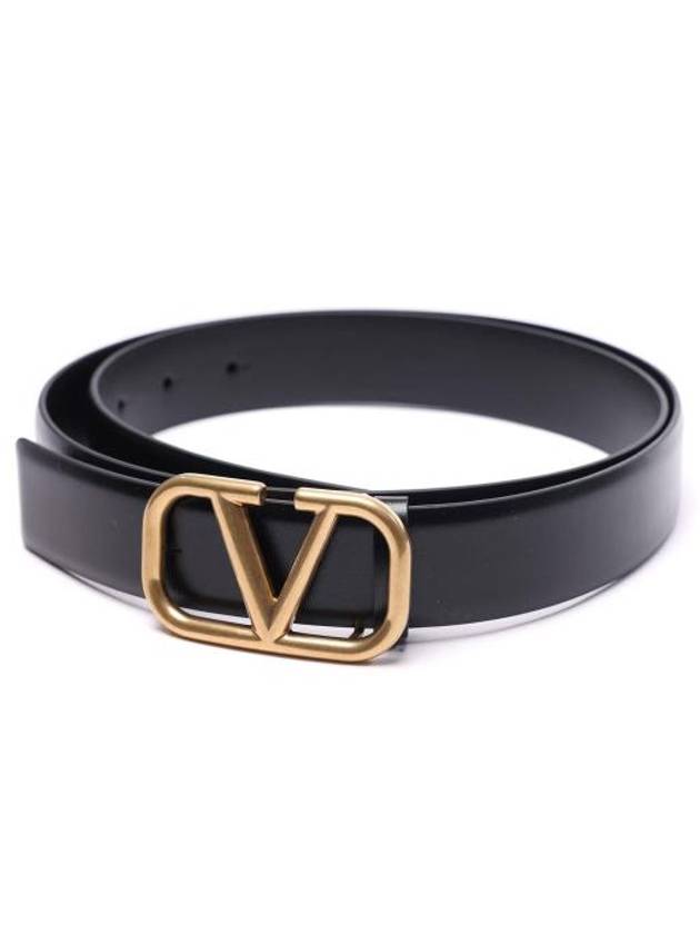 Men's V Logo Signature Leather Belt Black - VALENTINO - BALAAN 2