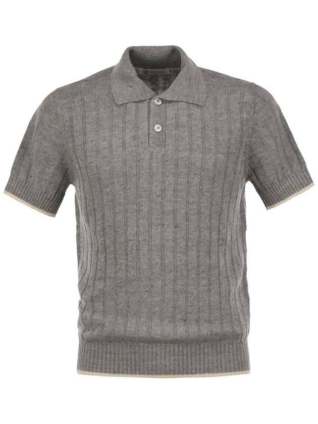 Linen and cotton knit polo shirt with contrasting detail - BRUNELLO CUCINELLI - BALAAN 1