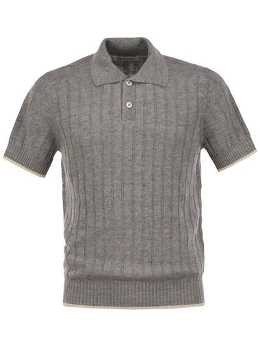 Linen and cotton knit polo shirt with contrasting detail - BRUNELLO CUCINELLI - BALAAN 1