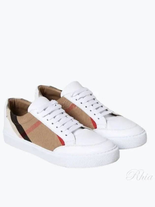 House Check Leather Sneakers Optic White - BURBERRY - BALAAN 2