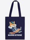 Dressed Fox Vertical Cotton Canvas Tote Bag Navy - MAISON KITSUNE - BALAAN 3