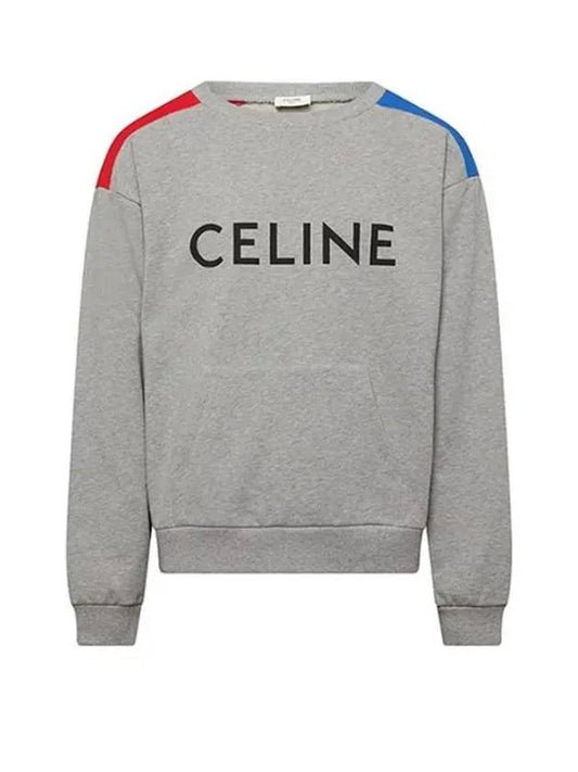 Logo Print Cotton Fleece Loose Sweatshirt Grey - CELINE - BALAAN 2