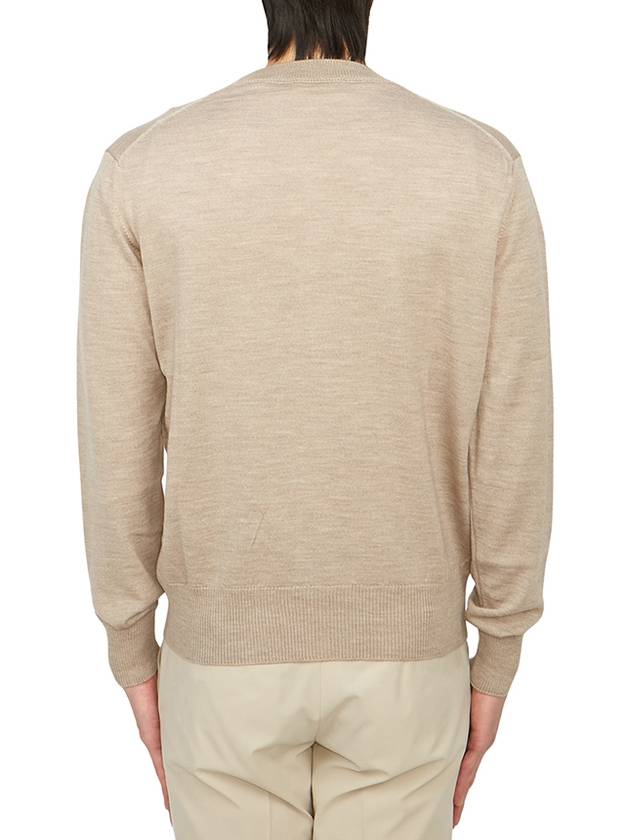 Red Heart Logo Merino Wool Cardigan Beige - AMI - BALAAN 4