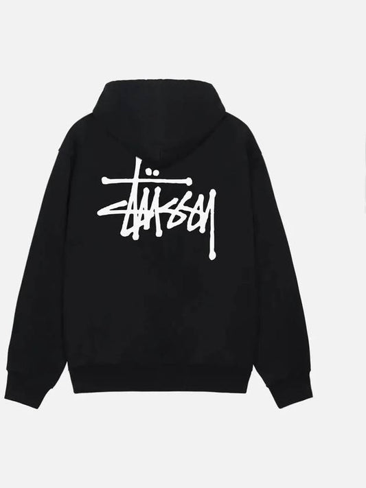 Logo Print Basic Hoodie Black - STUSSY - BALAAN 2