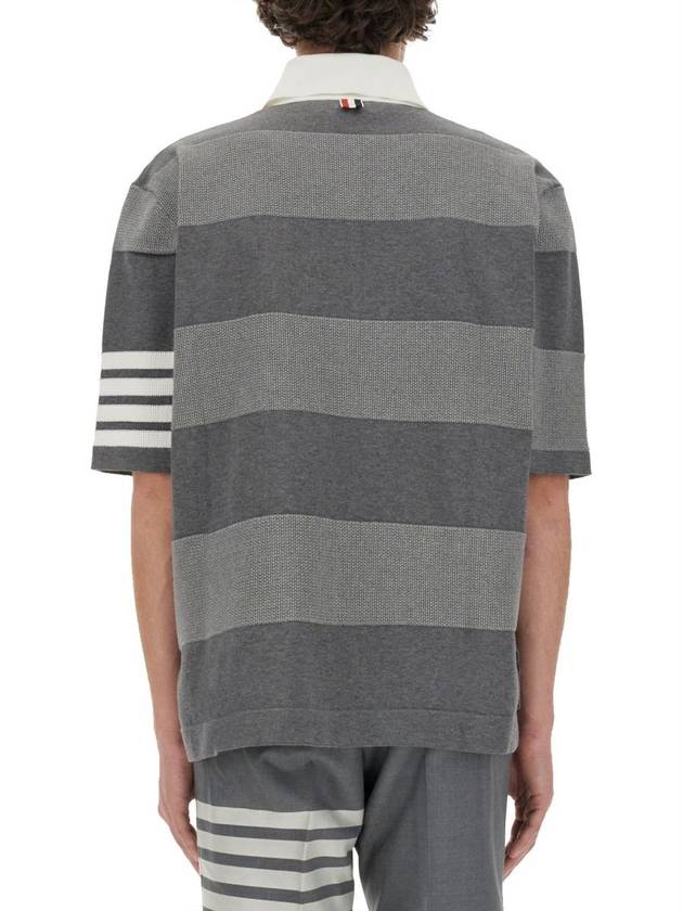 4 Bar Stripe Knit Polo Shirt Grey - THOM BROWNE - BALAAN 4