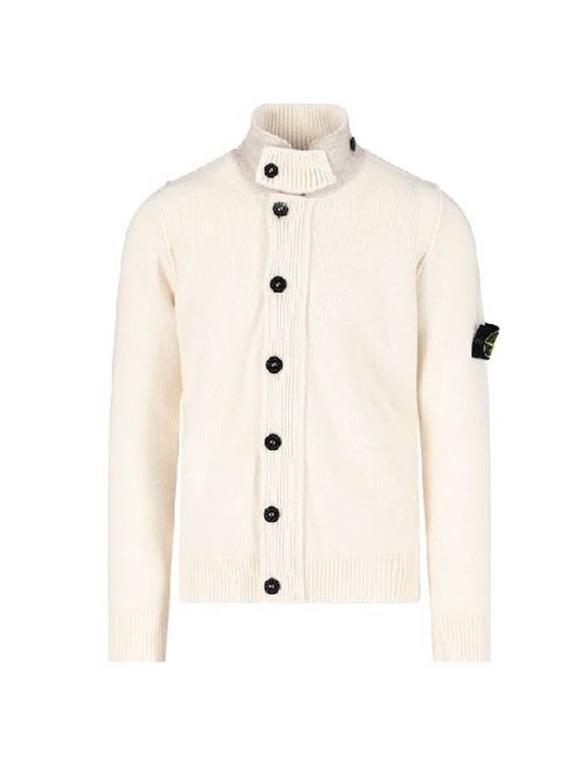 Men's Patch High Neck Lambswool Knit Cardigan Ivory - STONE ISLAND - BALAAN 1