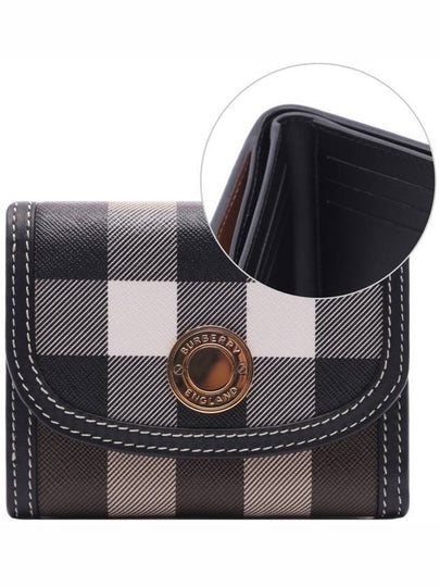 Check Print Leather Half Wallet Brown - BURBERRY - BALAAN 2