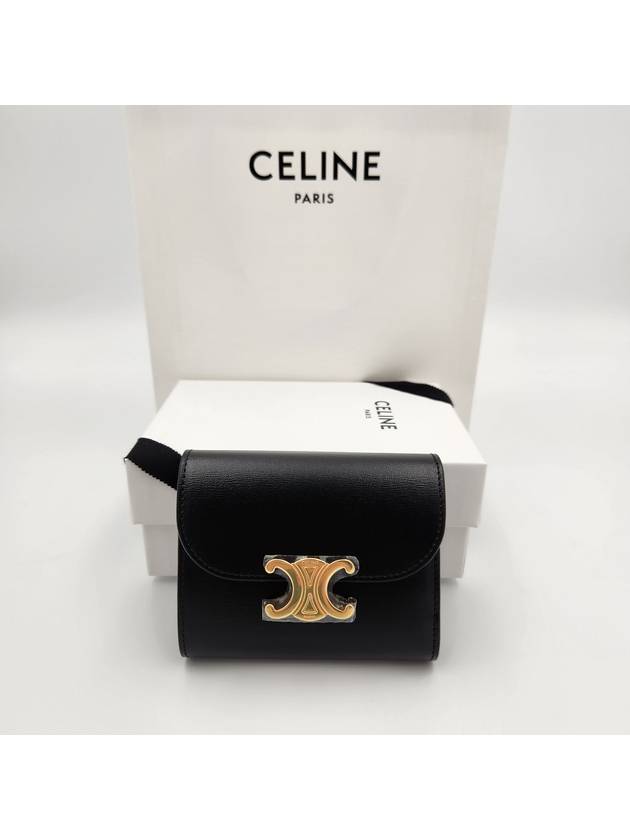 Shiny Triomphe Small Calfskin Half Wallet Black - CELINE - BALAAN 3