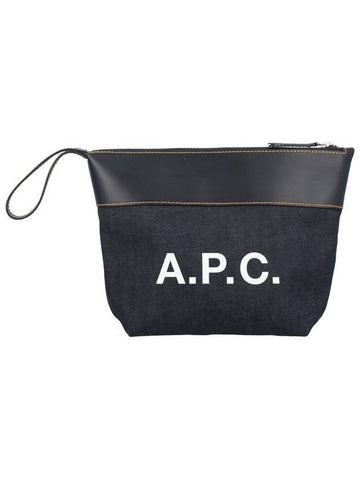 Axel Logo Denim Leather Pouch Bag Dark Navy - A.P.C. - BALAAN 1