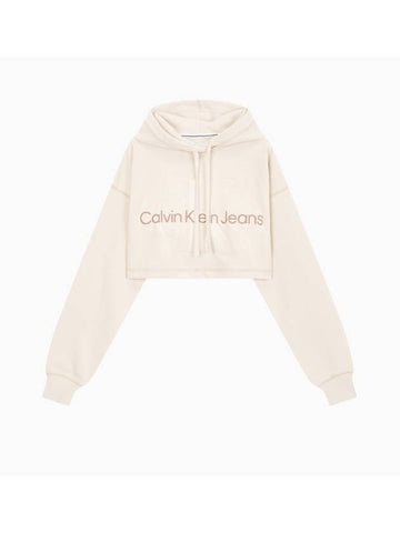 Jeans Hero Logo Cropped Hoodie Ivory - CALVIN KLEIN - BALAAN 1