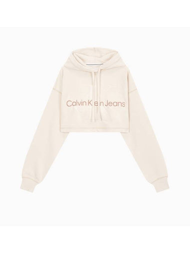 Jeans Hero Logo Cropped Hoodie Ivory - CALVIN KLEIN - BALAAN 1