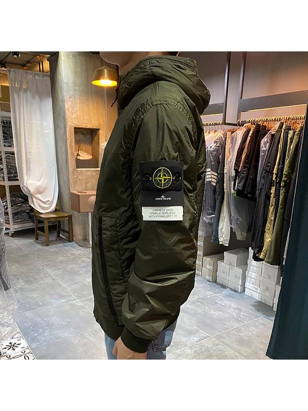 Men's Garment Dyed Crinkle Reps Recycled Nylon Primaloft TC Hooded Jacket Olive Green - STONE ISLAND - BALAAN 5