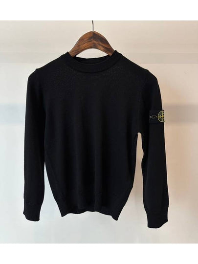 Kids Wool Crewneck Ribbed Details Knit Top Black - STONE ISLAND - BALAAN 2