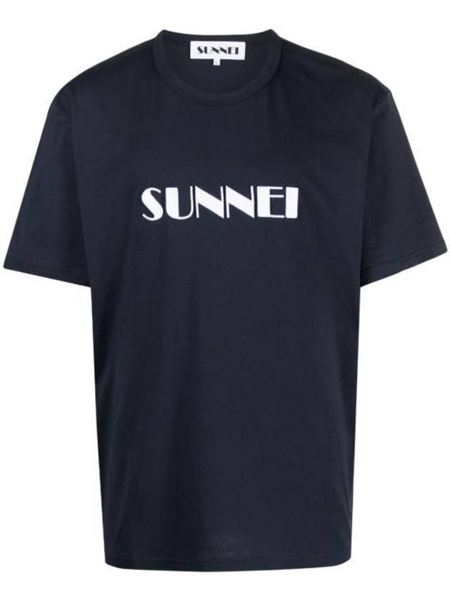 Logo Print Cotton Short Sleeve T-Shirt Navy - SUNNEI - BALAAN 1