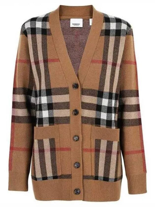 Check Wool Cashmere Cardigan Brown - BURBERRY - BALAAN 2