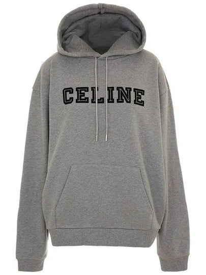 Logo Loose Cotton Fleece Hoodie Grey - CELINE - BALAAN 2