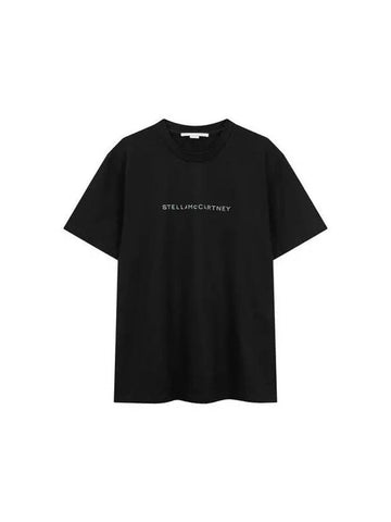 STELLA McCARTNEY Glitter Logo Crewneck T Shirt Black - STELLA MCCARTNEY - BALAAN 1