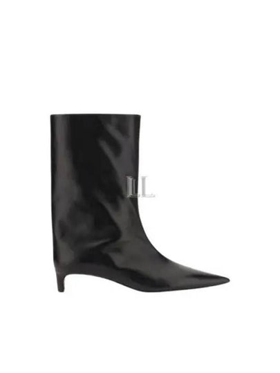 Pointed Toe Leather Heel Middle Boots Black - JIL SANDER - BALAAN 2