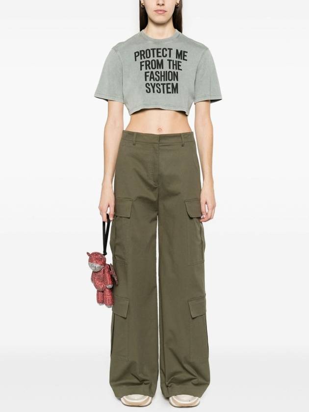 Text Print Cropped Short Sleeve T-Shirt Grey - MOSCHINO - BALAAN 3