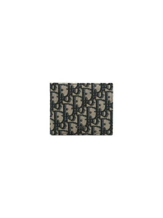 Compact Oblique Jacquard Half Wallet Black Beige - DIOR - BALAAN 1