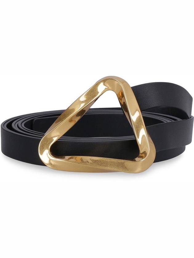 Triangle Buckle Grasp Leather Belt Black - BOTTEGA VENETA - BALAAN 3