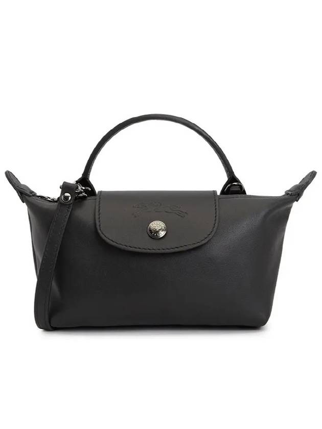 Le Pliage Logo Leather Tote Bag Black - LONGCHAMP - BALAAN 2