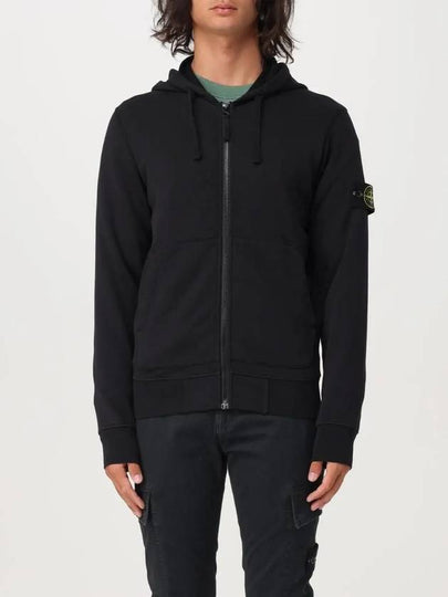 Cotton Fleece Garment Dyed Zip Up Hoodie Black - STONE ISLAND - BALAAN 2