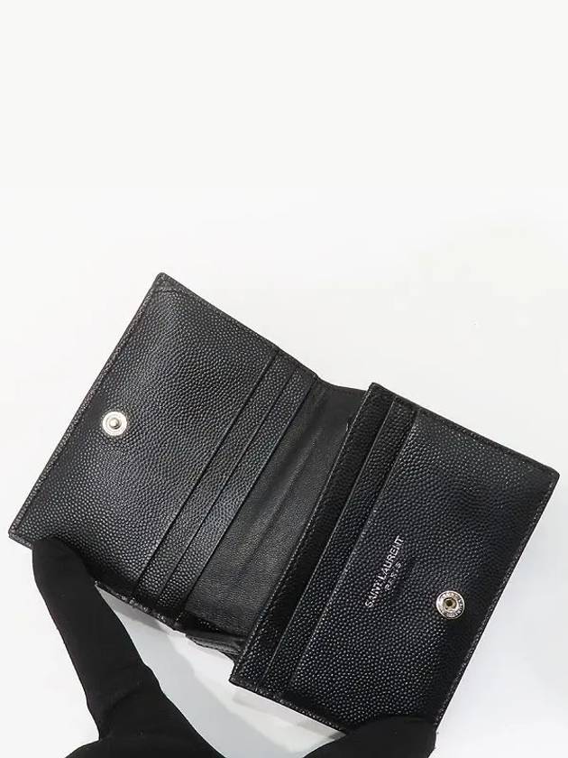 530841 Black leather monogram metal silver logo card holder bi fold wallet - SAINT LAURENT - BALAAN 5