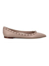 Rockstud Pointed Toe Calf Leather Ballerina Flats Beige - VALENTINO - BALAAN 1