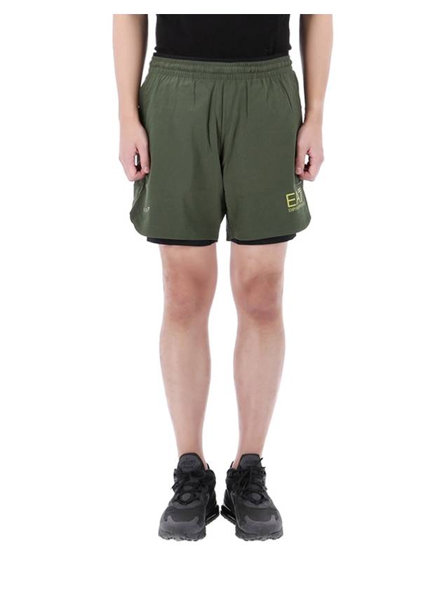 EA7 Logo Print Banding Waist Shorts Green - EMPORIO ARMANI - BALAAN 1