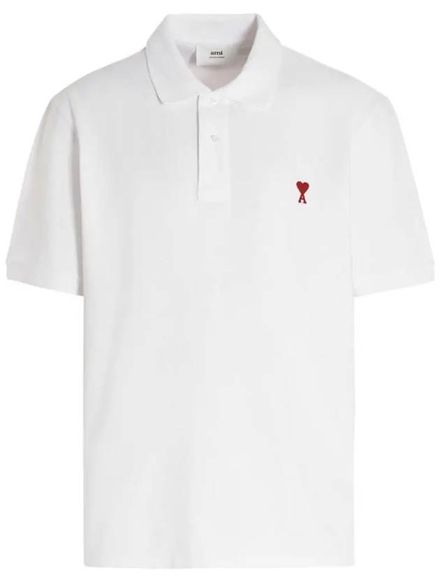 Small Heart Logo Polo Shirt White - AMI - BALAAN 3