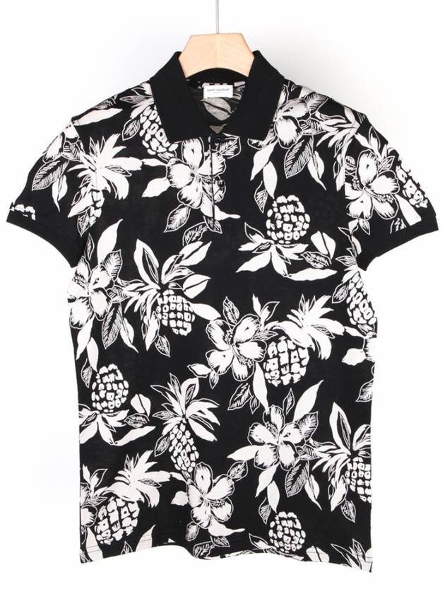 Flower Pineapple Short Sleeve PK Black White BMK454120 - SAINT LAURENT - BALAAN 1