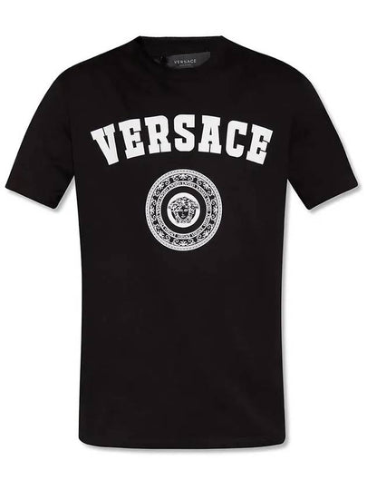 Logo Print Short Sleeve T-Shirt Black - VERSACE - BALAAN 2