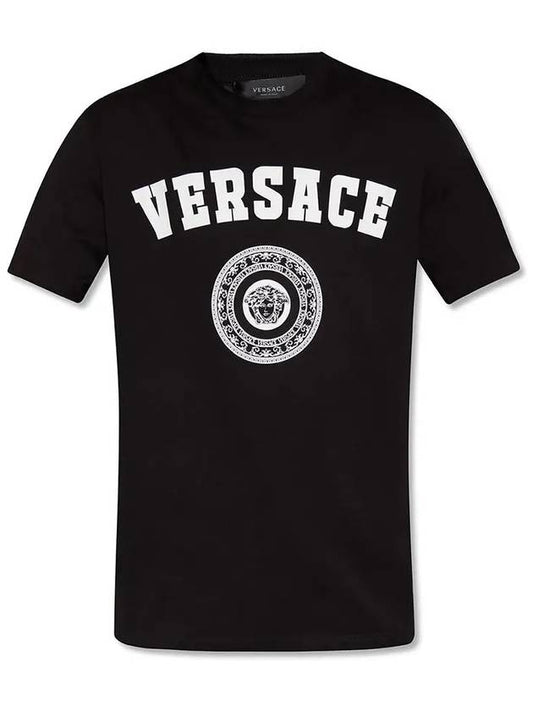 logo print short sleeve t-shirt black - VERSACE - BALAAN.
