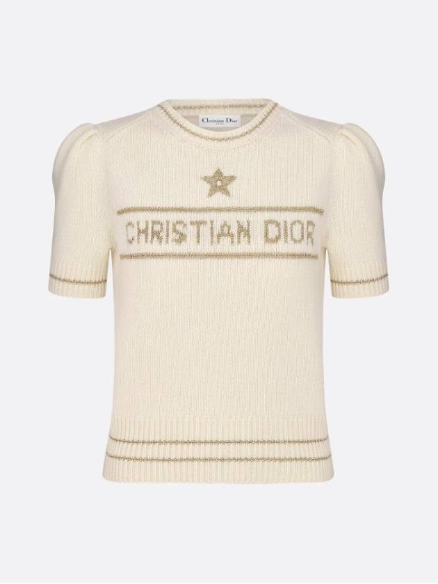 Blended Virgin Wool Cashmere Short Sleeve Knit Top Ivory - DIOR - BALAAN 2