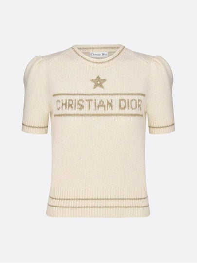 Blended Virgin Wool Cashmere Short Sleeve Knit Top Ivory - DIOR - BALAAN 2