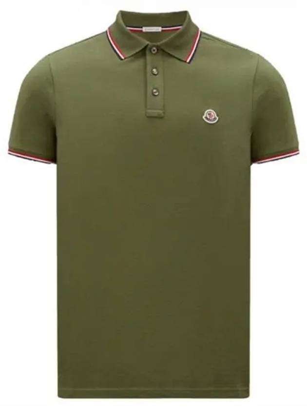 8A70300 84556 876 Chest patch three stripe neckline polo t shirt Khaki men s TJ 271321 - MONCLER - BALAAN 1